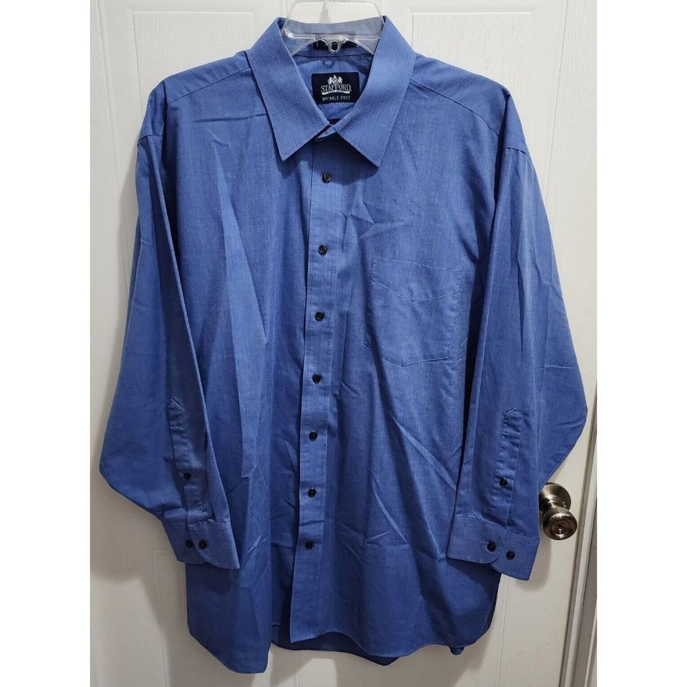 Stafford Wrinkle Free Blue Long Sleeve Dress Button Up Shirt Size‎ 17.5 32-33